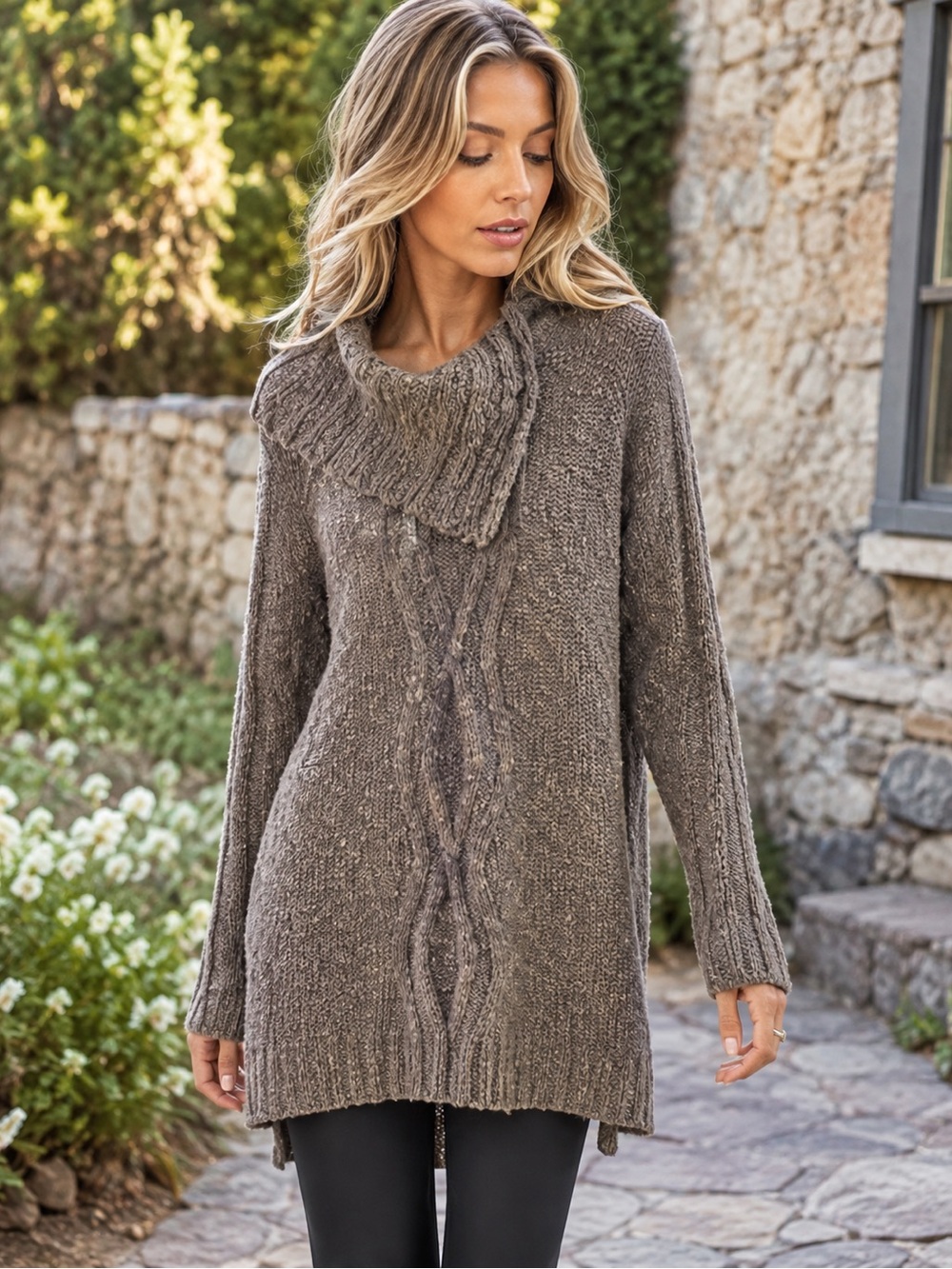 MOTH/ANTHROPOLOGIE Cocoa Cabincore Lightweight Cable Knit Cowl Sweater, S